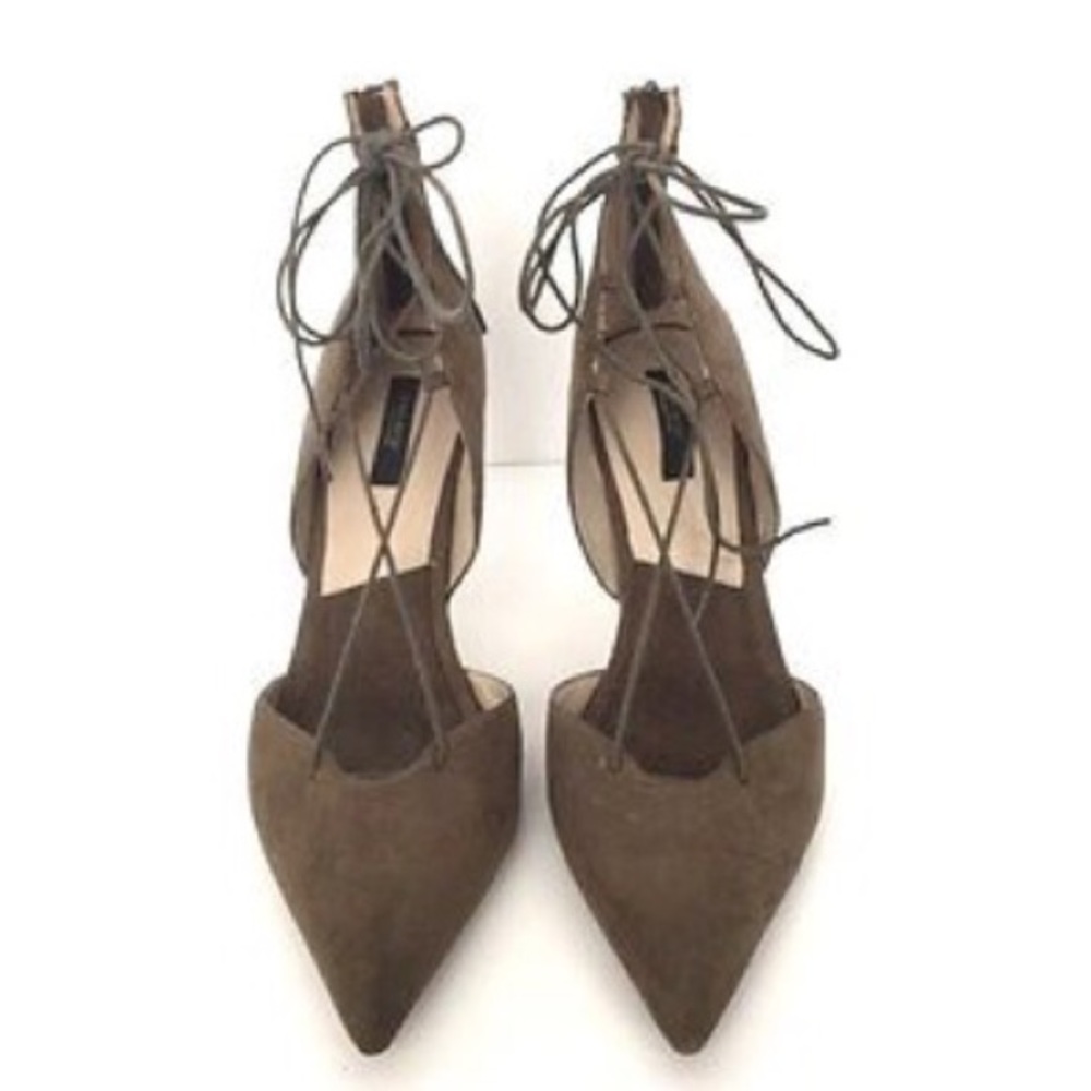 ZARA ARMY GREEN LACE UP HEELS SIZE 7.5
